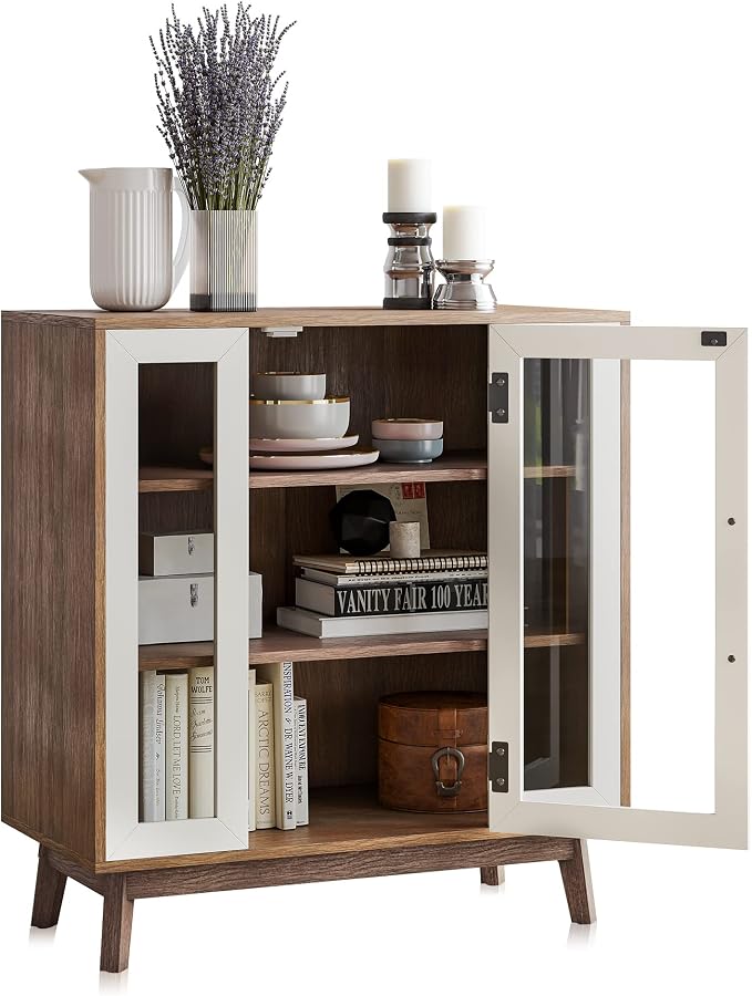 BELLEZE 31" Modern Display Curio Cabinet, 3-Tier White Storage Buffet - Image 7
