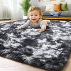 Black and White Area Rugs for Living Room, 5x8 Fluffy Bedroom Rug, Soft Plush - Image 9