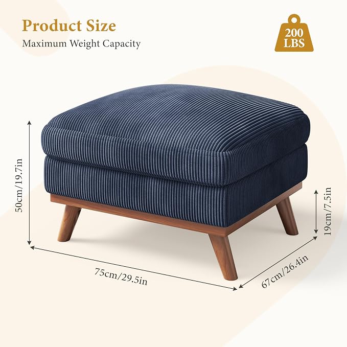 Vesgantti Large Ottoman for Modular Sofa, 29.5" Corduroy Ottoman - Image 2