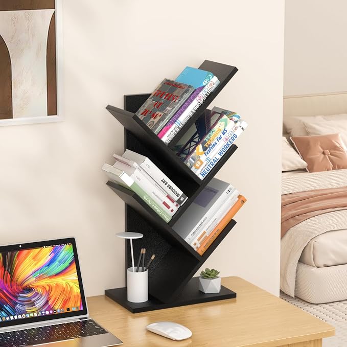SHEEPAM 5 Tier Tree Book Shelf, Small Desktop Bookshelf - Image 4