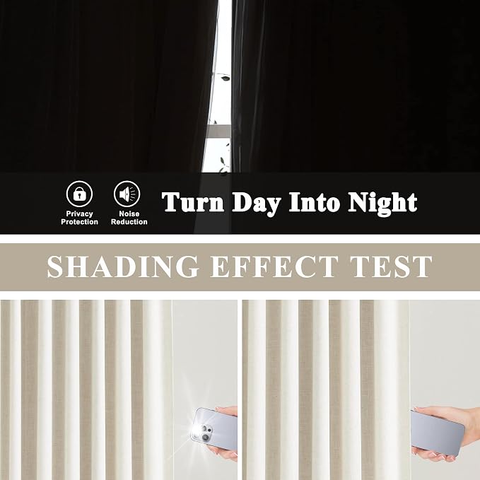 Vision Home Natural Pinch Pleated Full Blackout Curtains Linen Blended Room - Image 9