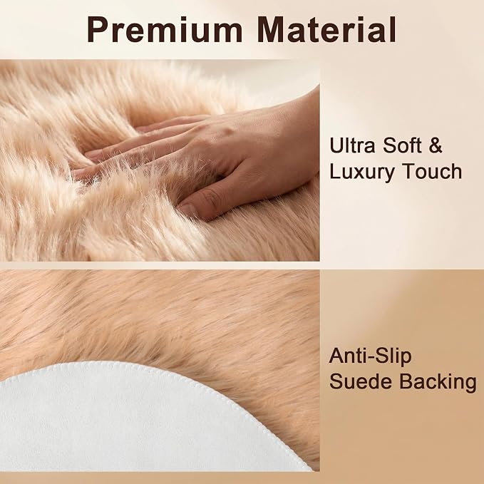 duduta Beige Faux Sheepskin Rug 2x3 ft, Small Faux Fur Chair Covers | Shag - Image 3