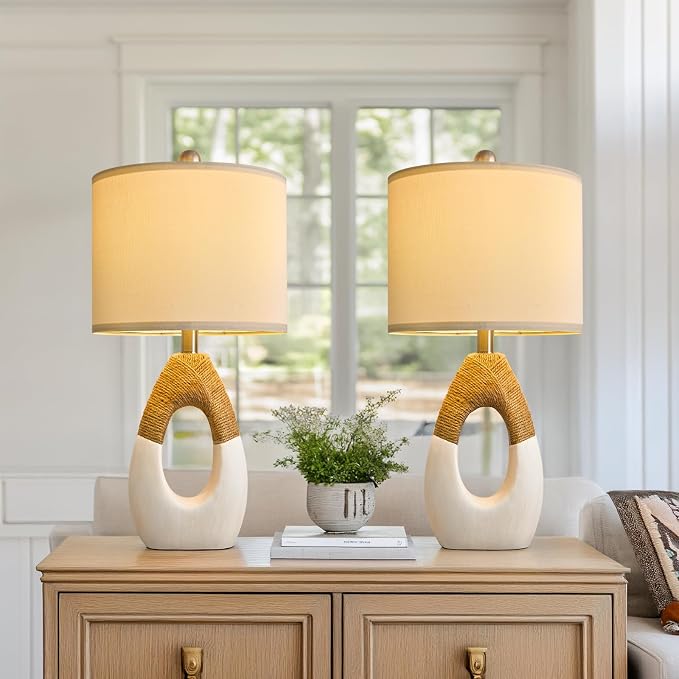 OYEARS 22” Boho Table Lamps for Bedroom Living Room Upgraded Set of 2 Medium by OYEARS