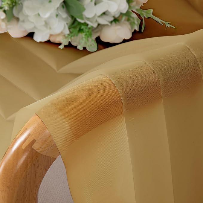 Gold Sheer Curtains 72 Inch Length 2 Panels, Light Filtering Voile Window Drapes - Image 8