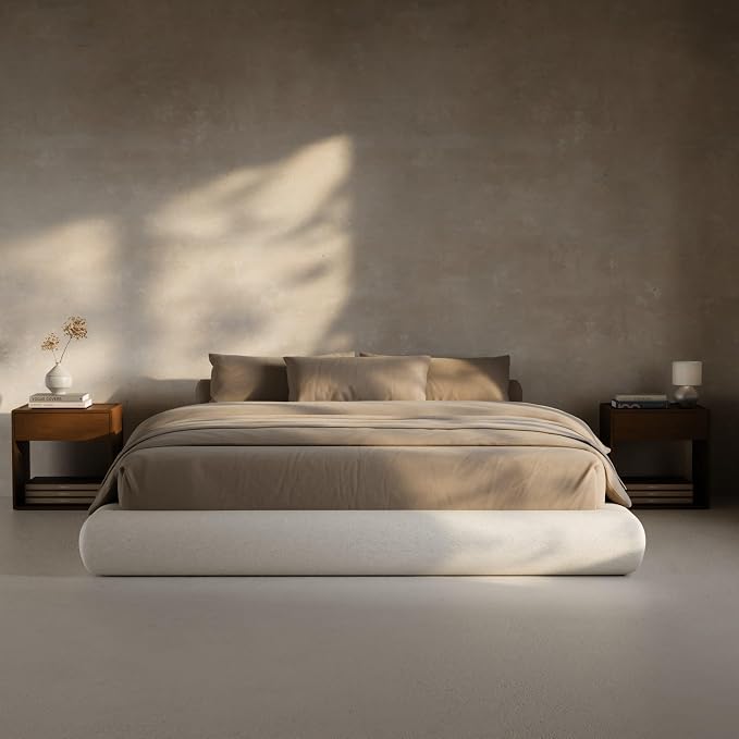 RECCI AirFrame Half-Moon Upholstered King Platform Bed Frame, Velvet Curved by RECCI