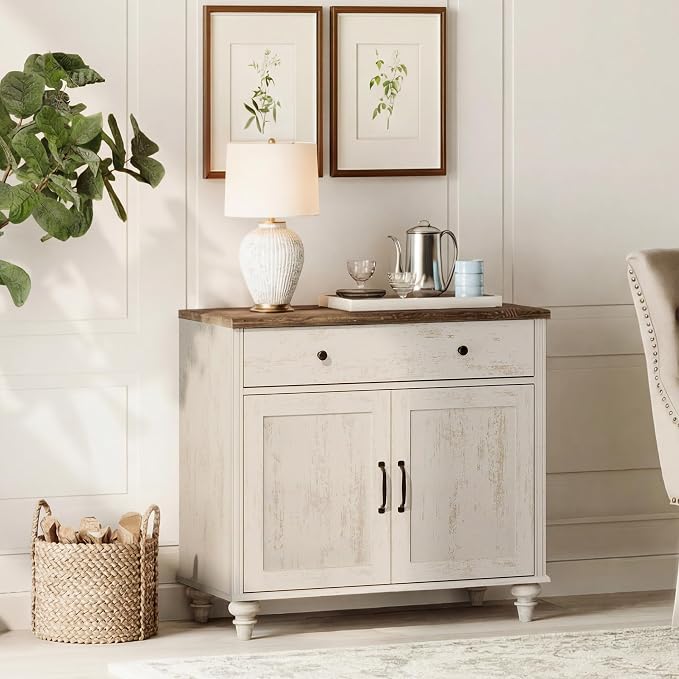 WAMPAT Buffet Cabinet with Doors & Drawer, Large Coffee Bar Table Wood Kitchen by WAMPAT