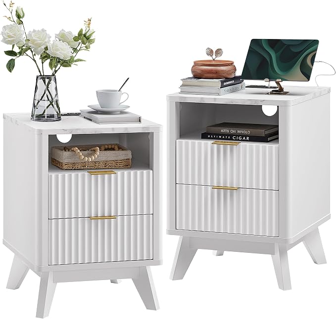 T4TREAM Fluted Nightstand Set of 2 by T4TREAMFurniture