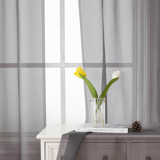 Charcoal Grey Sheer Curtains 90 Inches Long 2 Panels, Light Filtering Voile - Image 7