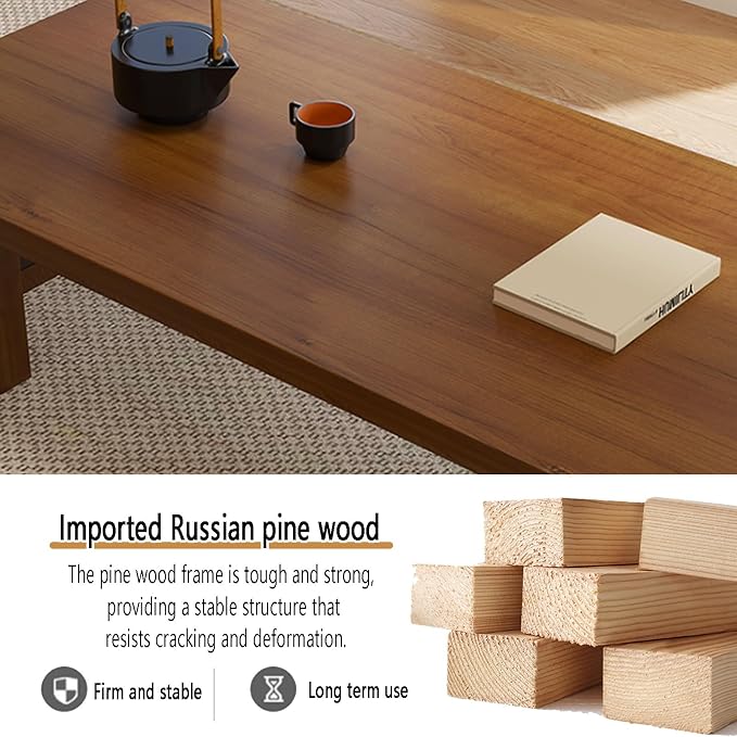 Japanese Solid Wood Low Coffee Table, Extra Thick Tatami Tables - Image 2