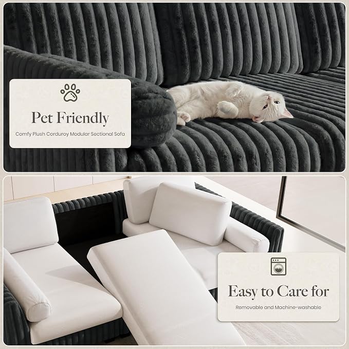 Belffin Plush Corduory Sectional Sleeper Sofa - Image 4