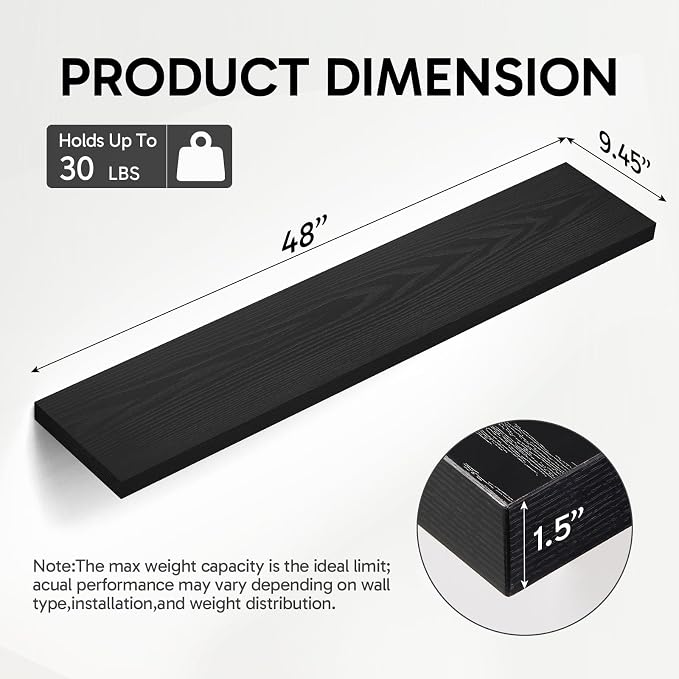 BAYKA Floating Shelves, 48 inches Long Heavy Duty Wall Mounted Rustic Wood - Image 3