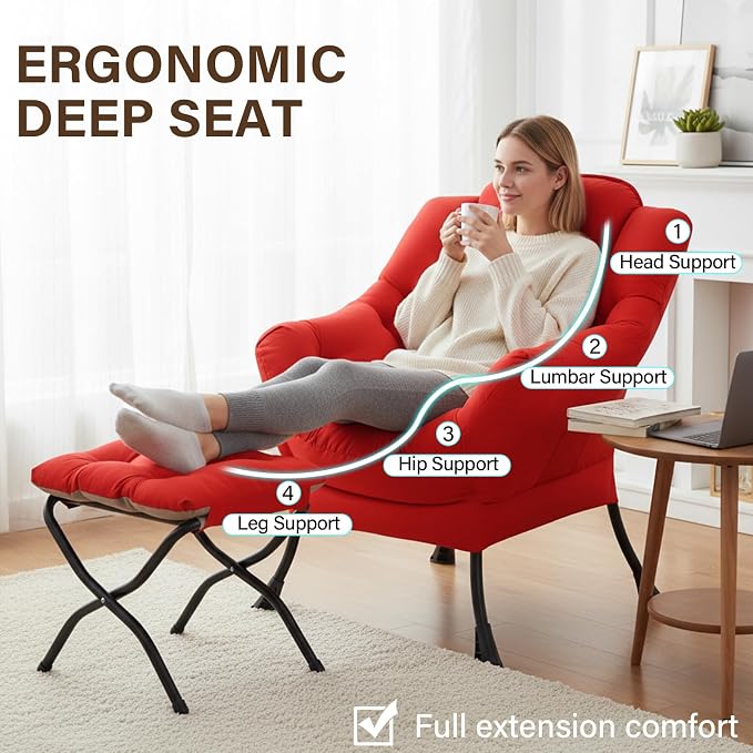Welnow Lazy Chair with Ottoman, Modern Accent Chair with Armrests and a Side - Image 5