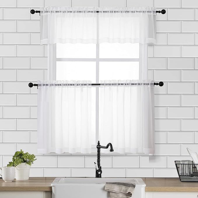 Chyhomenyc Sheer White Curtains 24 Inch Length Set | Small Window Curtains - Image 2