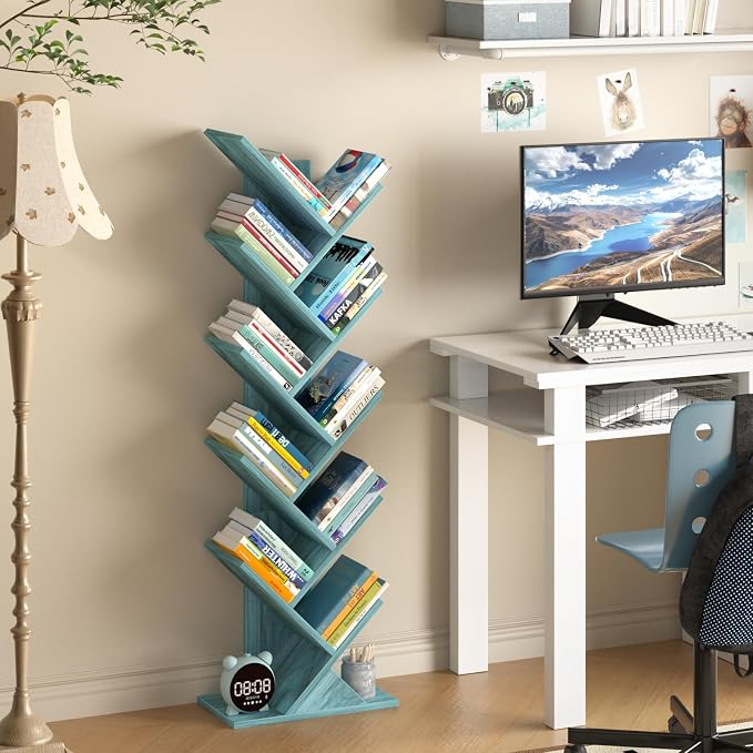 SHEEPAM 10 Tier Tree Book Shelf, Floor Standing Wood Bookshelf - Image 4