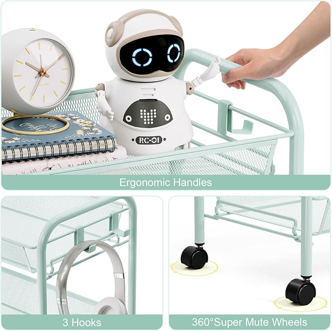 TOOLF 3-Tier Metal Rolling Cart, Mesh Wire Easy Assemble Utility Cart, Storage - Image 3