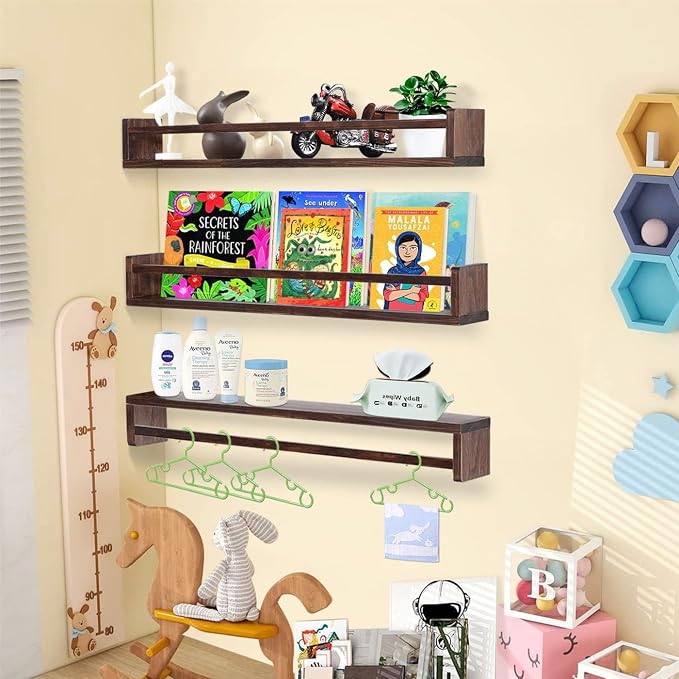 AZSKY Nursery Book Shelves Deep Walnut Wall Mount Floating Book Shelf - Image 4