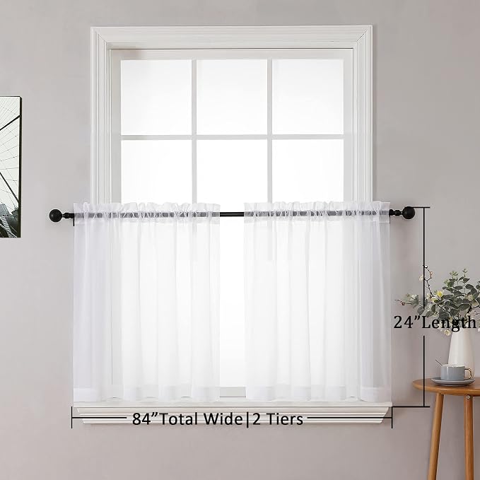 Chyhomenyc Sheer White Curtains 24 Inch Length Set | Small Window Curtains - Image 5