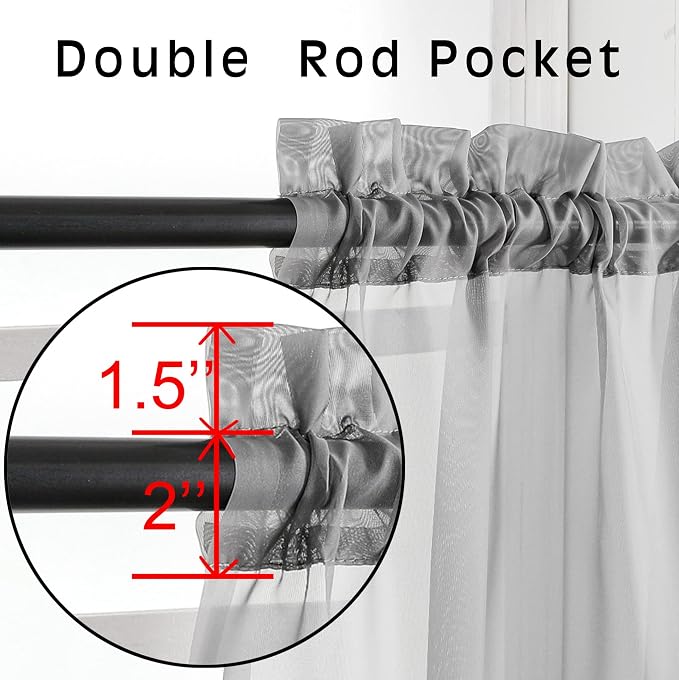 2 Panels Sheer Curtains 63 Inches Long Rod Pocket Light Weight Soft Voile - Image 2