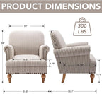 Khaki Striped Linen Fabric Accent Chairs Set of 2, Modern Farmhouse Upholstered - Image 2