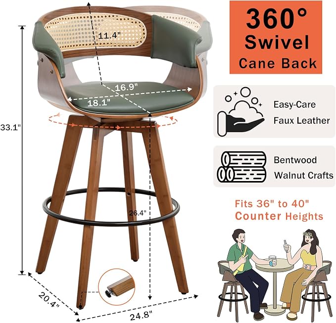 Set of 4 Rattan Swivel Counter Stools - Image 2