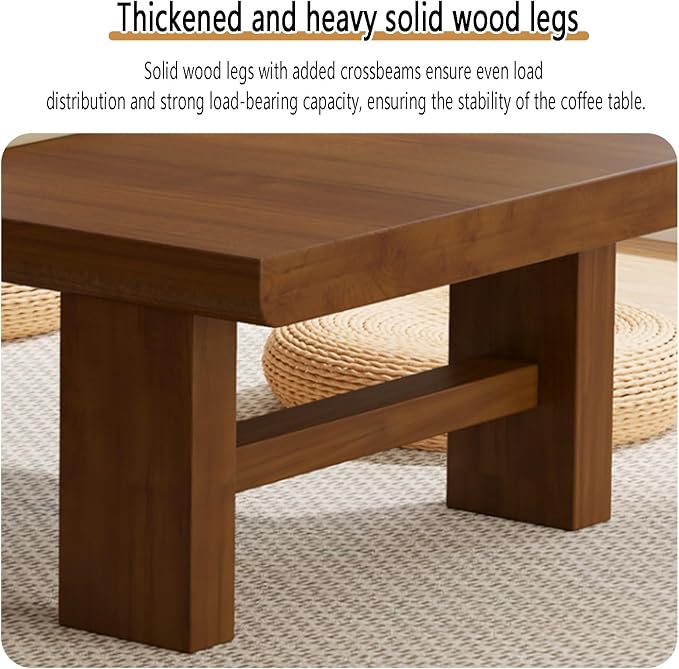 Japanese Solid Wood Low Coffee Table, Extra Thick Tatami Tables - Image 3
