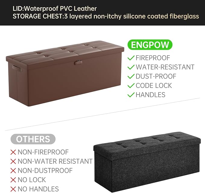 ENGPOW Storage Ottoman, Fireproof Folding Bench - Image 4