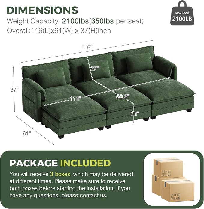 ELUCHANG 116" Luxury Modular Sectional Sofa, Comfy Deep Seat Cloud Couch - Image 2