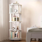 Muwuele Solid Wood Rotating Bookshelf on Wheels, 4 Tier, Round Revolving - Image 8