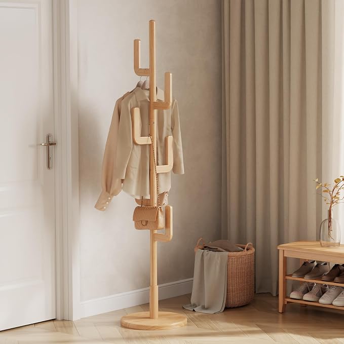 Muwuele Solid Wood Cactus Coat Rack, Freestanding Coat Rack - Image 9