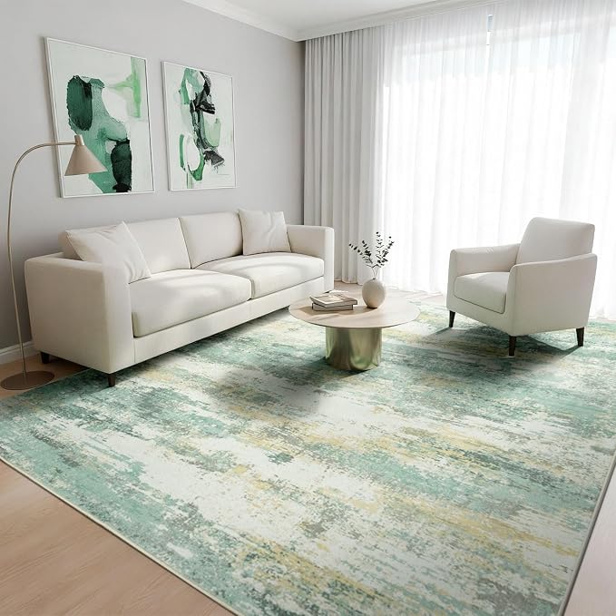 Rugflix 8x10 Area Rugs for Living Room, Washable Light Green Large Rug | - Image 8