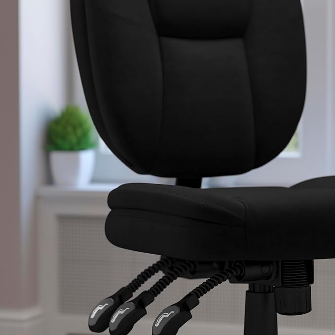 Flash Furniture Caroline Mid-Back Black Fabric Multifunction Swivel Ergonomic - Image 5