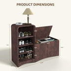 Shoe Cabinet with Bench, L-Shaped Shoe Storage Cabinet, Wood Tall Shoe Rack - Image 3