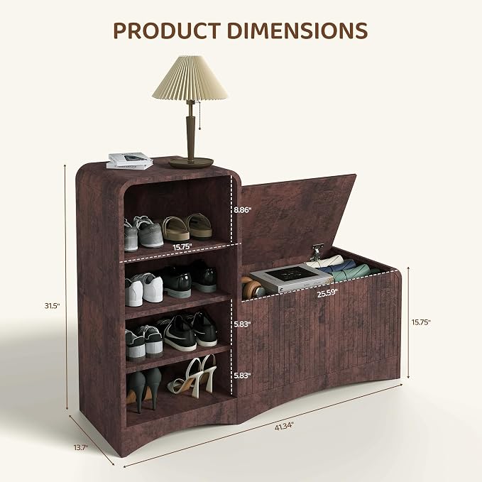 Shoe Cabinet with Bench, L-Shaped Shoe Storage Cabinet, Wood Tall Shoe Rack - Image 3
