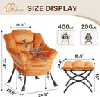 Welnow Orange Lazy Chair with Ottoman, Modern Accent Chair with Armrests and a - Image 3