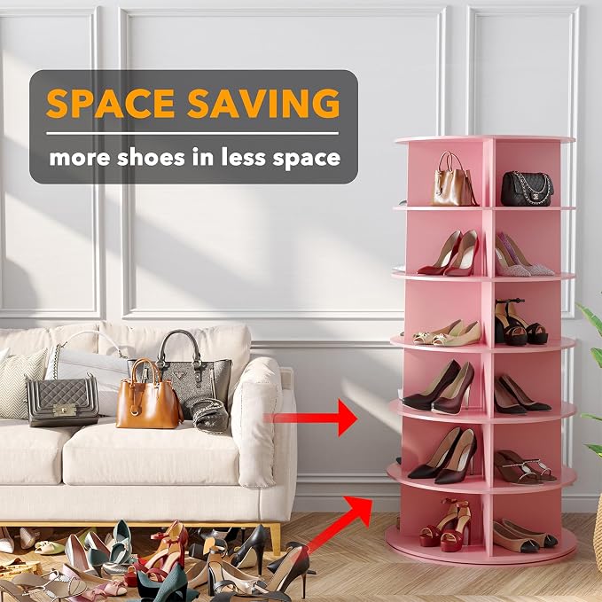 SpaceAid 6 Tier Rotating Shoe Rack Tower, Spinning Shoe Display Lazy Susan - Image 3