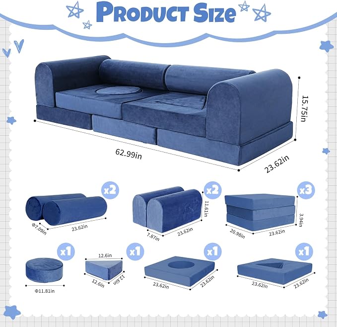 Modular Kids Play Sofa Multifunctional Kids Sofa Convertible Foam Floor Mat - Image 2