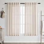 Beige Linen Back Tab Curtains for Bedroom 64 Inch Length 2 Panels Set Neutral by Nanspring