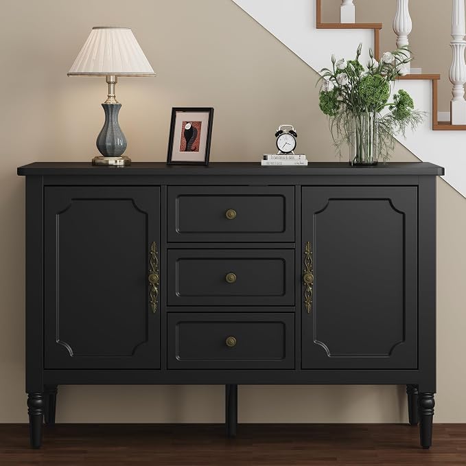 FansaFurn Black Storage Cabinet, Mid-Century Buffet Cabinet - Image 5
