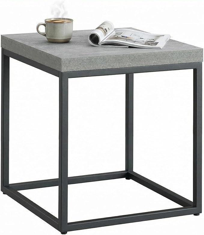 CENSI Modern Grey Square End Table, Extra Thick 1.6" Wood Top & Metal Frame by CENSIFURNITURE