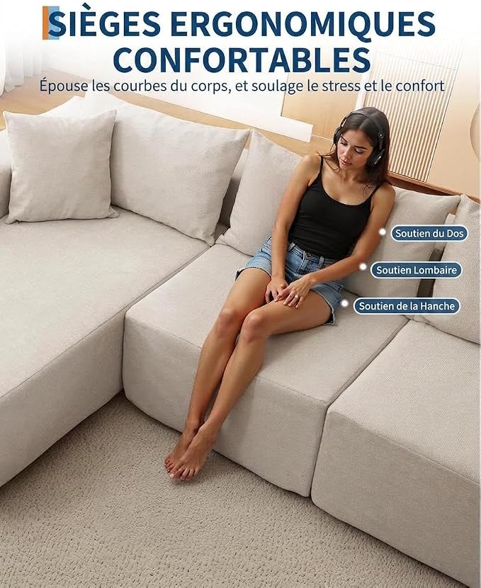 Corduroy Modular L Shape Sofa, Cloud Feel Compressed Sectional Couch - Image 8