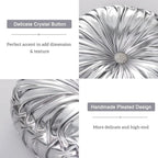 HIG Set of 2 Silver Metallic Leather Decorative Round Pleated Throw Pillows | - Image 4