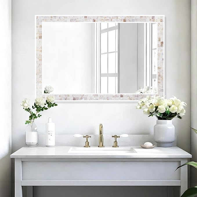 Tanmicoshomy Brown Shell Framed Rectangular Wall Mirrors - Image 5