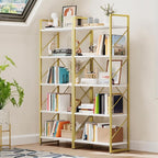 DWVO Gold Bookshelf, Modren 5 Tier Bookcase, Storage Shelves Organizer Standing - Image 3