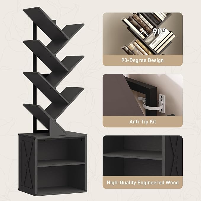 RALGEND Tree Bookshelf, 6 Tier Bookcase - Image 8