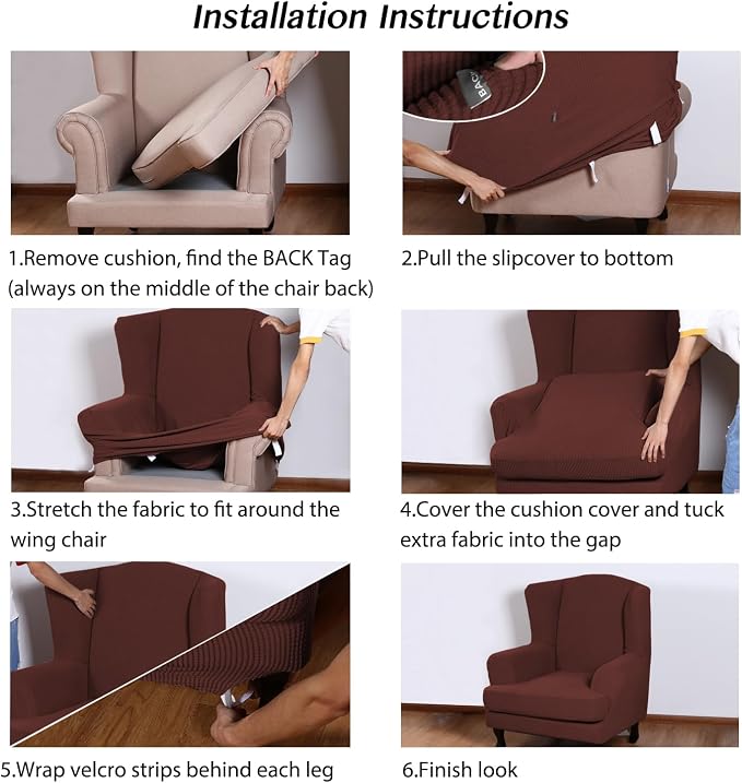 Turquoize Wingback Chair Covers 2 Piece Wing Chair Slipcover Stretch Slipcovers - Image 6