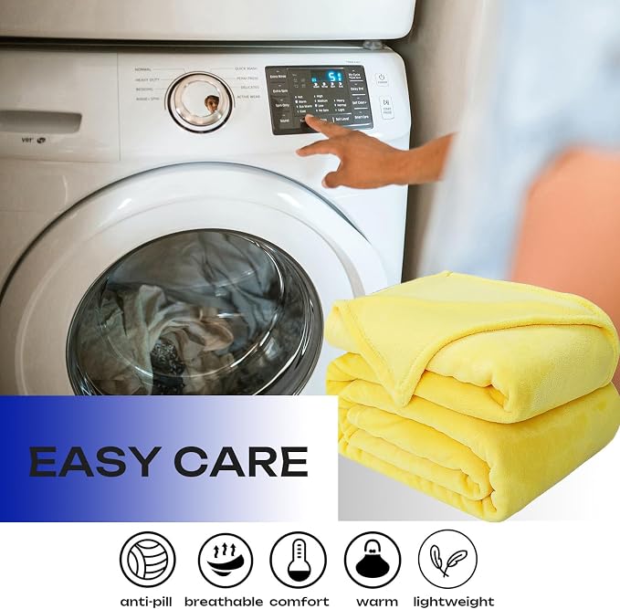 Yellow Fleece Plush Throw Blanket 108"x90"for Couch Sofa Fuzzy Cozy Flannel | - Image 5