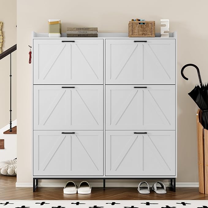 BORNOON Shoe Cabinet with 6 Flip Drawers Narrow Shoe Storage Cabinet Organizer - Image 4