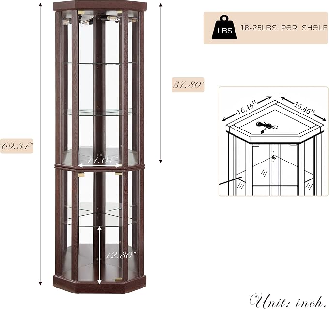Corner Curio Cabinet, Light Bulb Inclued, Wine Bar China Cabinet - Image 2