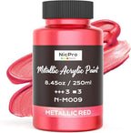 Nicpro Metallic Red Acrylic Paint, 8.45oz/250ml Large Metallic Paint, Non Toxic by Nicpro
