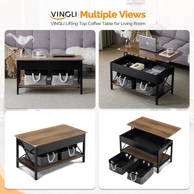 VINGLI 36" Lift Top Coffee Table - Image 5